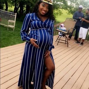 Blue striped maxi dress